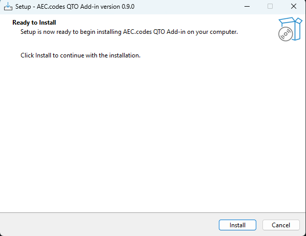 QTO installer — welcome screen